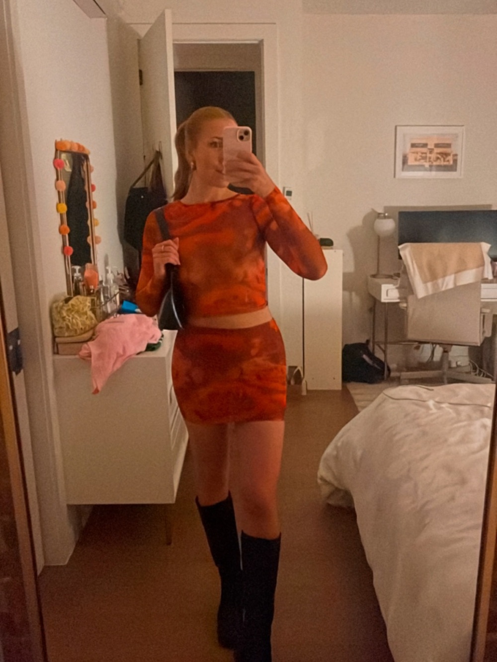 Sheer Red Rose-Print Long Sleeve Top and Skirt - Picture 4 of 4